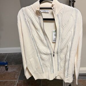 Giorgio Armani Cream and Gray Knit Sweater
